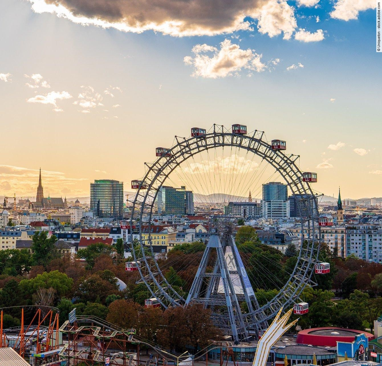 City view of Vienna, Austria, from above at Prater amusement par