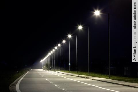 night empty road with modern LED street lights